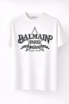 Balmain white t shirts men luxury designer shirts white logo print premium cotton tee
