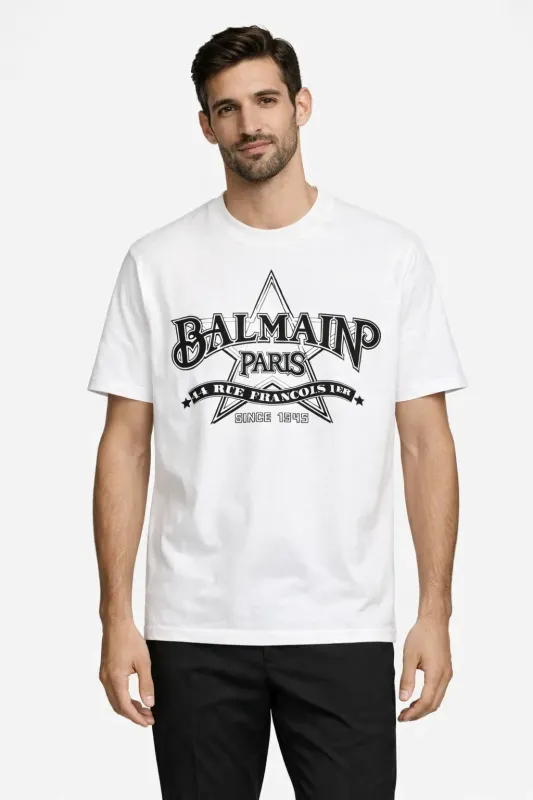 t shirt homme luxe balmain white designer t shirt model front premium cotton style