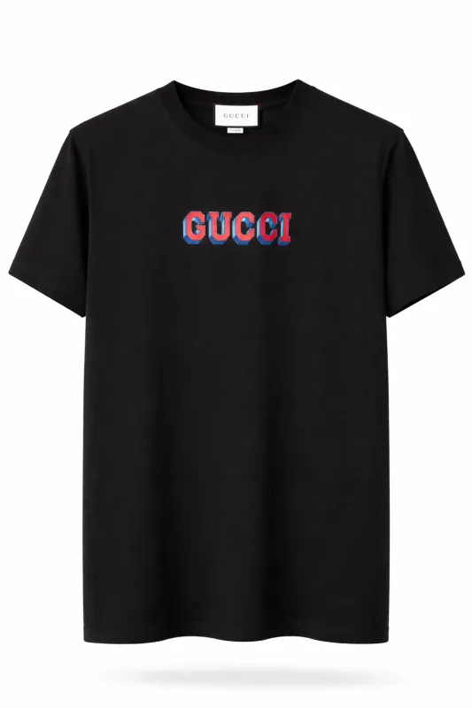 Gucci black with logo t shirt men front catalog clean studio view