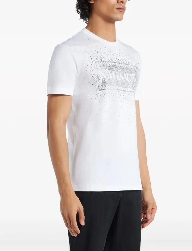 Versace white Rhinestone designer t shirt model 