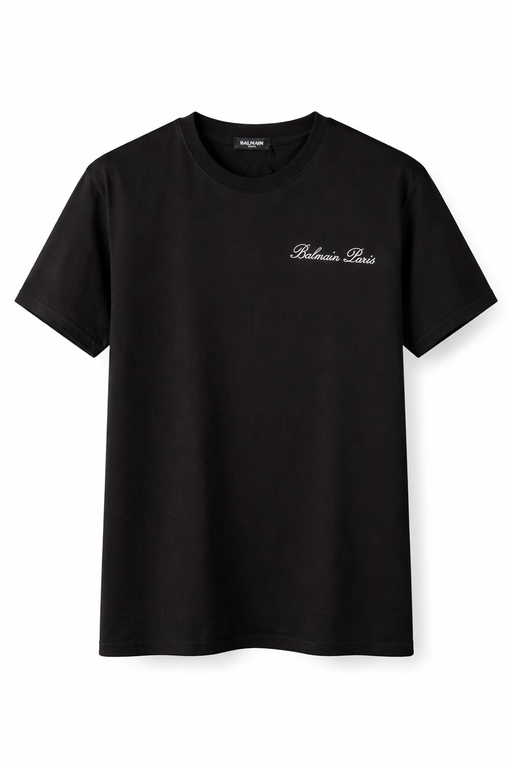 Balmain Paris men’s black T-shirt with embroidered logo made from premium cotton
