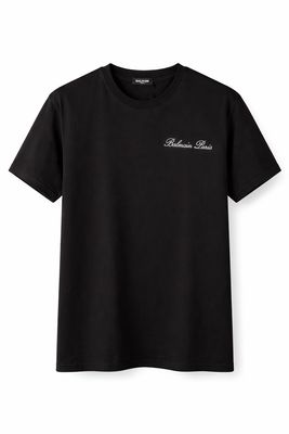 Balmain Paris men’s black T-shirt with embroidered logo made from premium cotton

