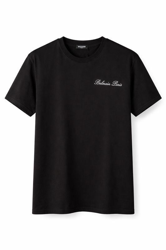Balmain Paris men’s black T-shirt with embroidered logo made from premium cotton
