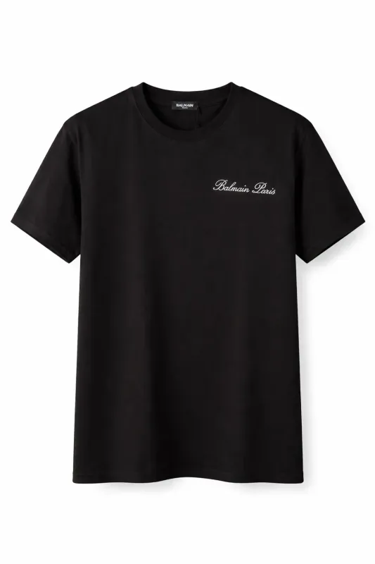 Balmain embroidered logo t shirt black minimal logo tee mens luxury cotton designer