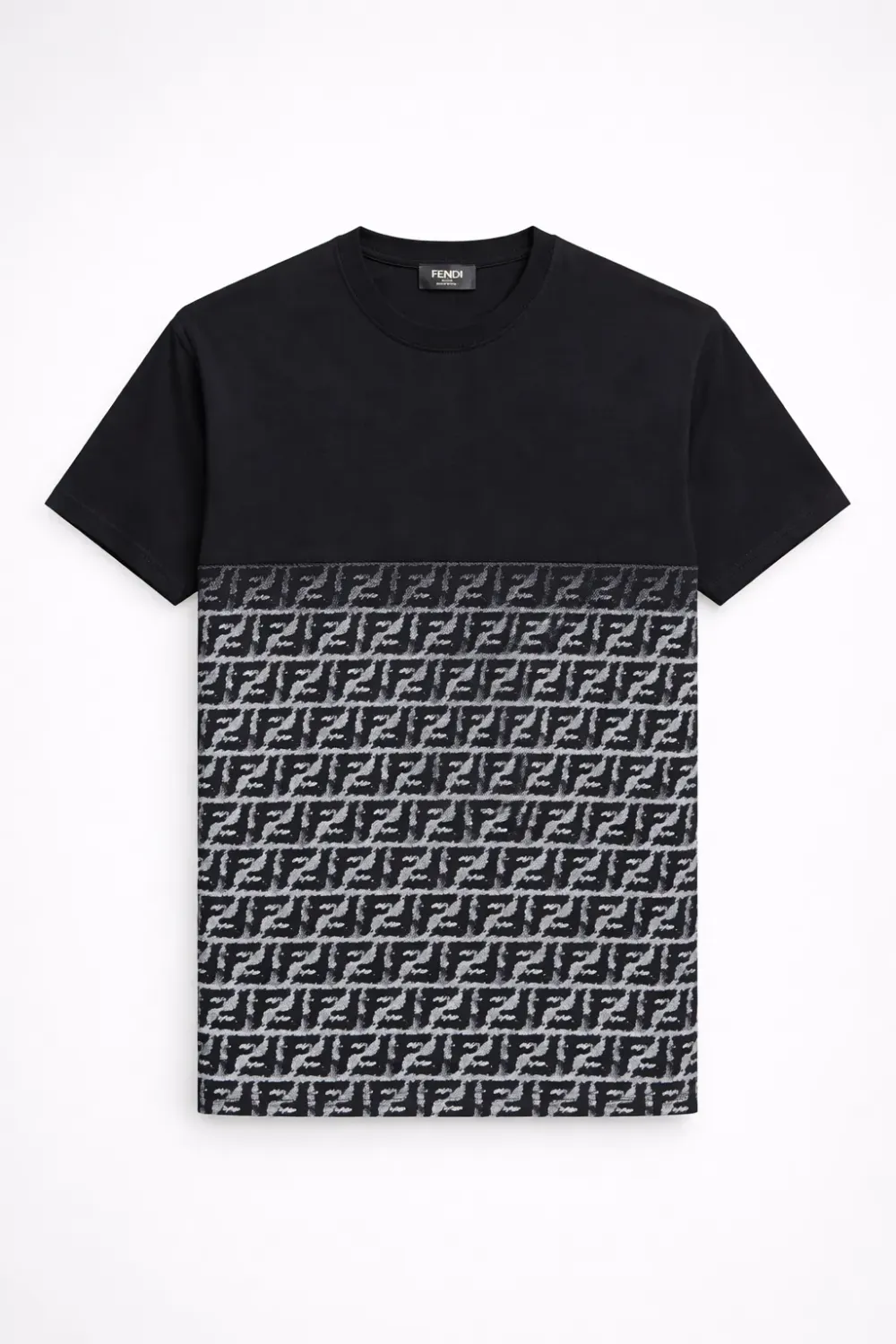Fendi black t shirt mens with monogram pattern design half print luxury designer tee