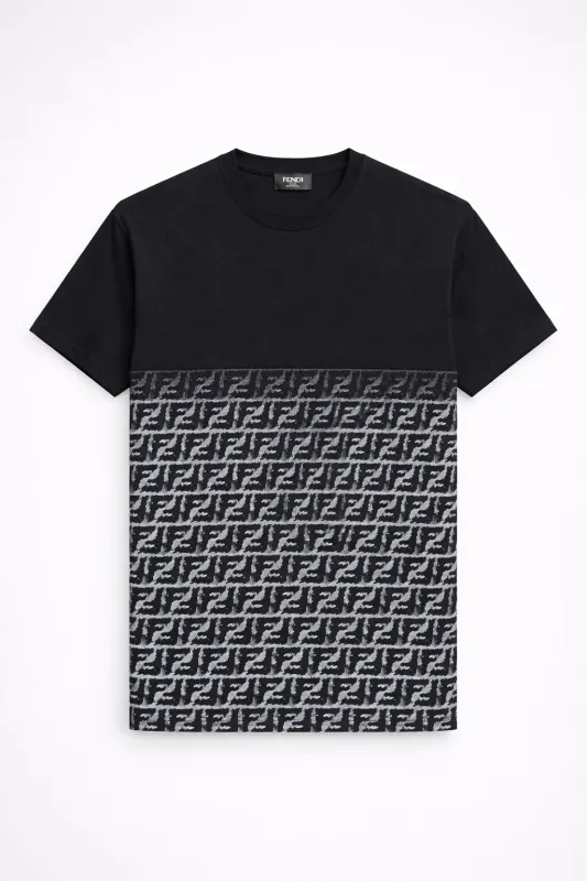 Fendi black t shirt mens with monogram pattern design half print luxury designer tee