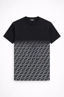 Fendi black t shirt mens with monogram pattern design half print luxury designer tee