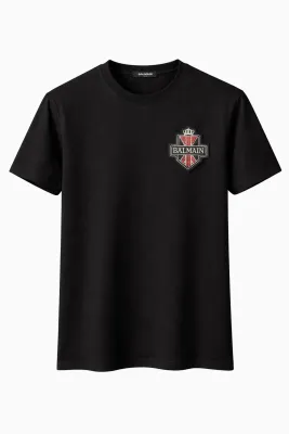 Balmain black t shirt with crest logo luxury designer Balmain Paris crewneck tee