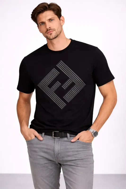 Fendi big FF logo mens t-shirt model front view designer men's shirt luxury style
