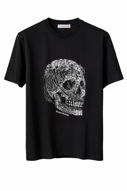 Alexander McQueen black men's t-shirt with skull print front view