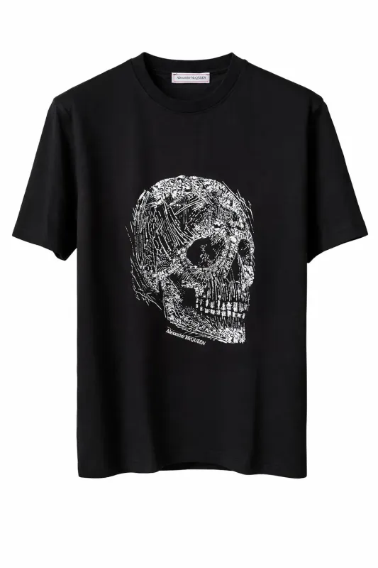 Black Alexander McQueen skull t shirt with graphic skull print designer t shirt