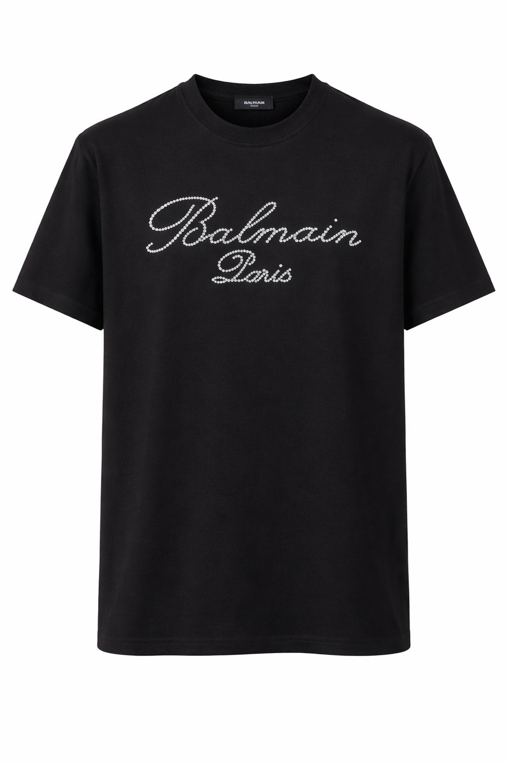 Balmain Paris men’s black T-shirt with rhinestone logo made from premium cotton