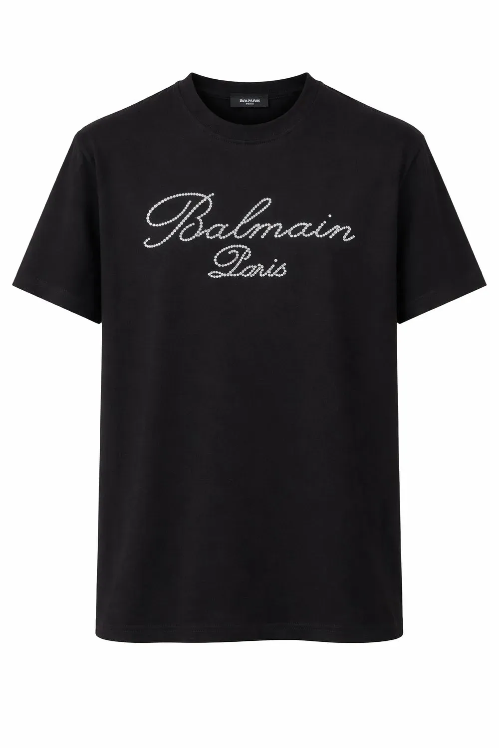 Balmain Paris men’s black T-shirt with rhinestone logo made from premium cotton