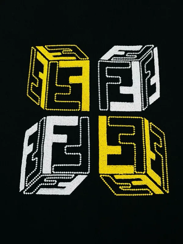 Fendi cube logo black t shirt close up designer t shirts for men detail