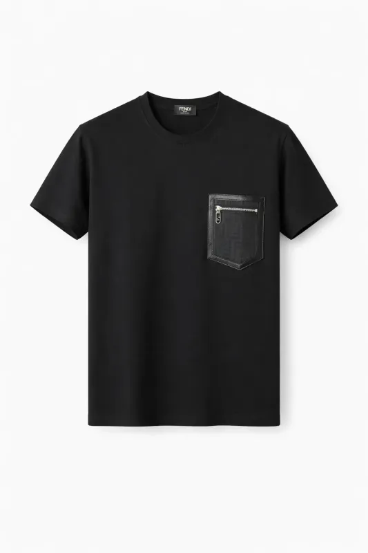 Fendi black t shirt mens crew neck luxury tee shirt with pocket detail premium cotton style