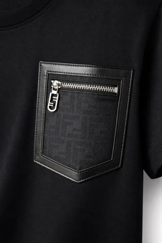 Fendi black t shirt mens luxury designer tee with zip pocket detail premium cotton close up