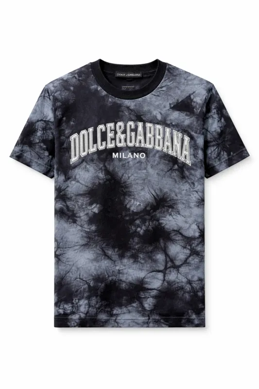 Dolce &amp; Gabbana Milano black tie dye designer t-shirt luxury men's fashion front product image