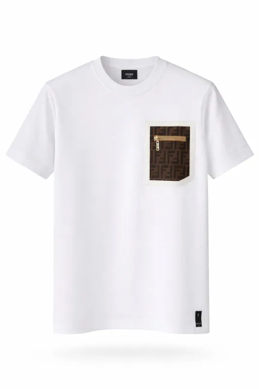 Fendi t shirts men's white pocket zip designer t shirts for men luxury style