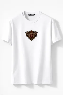 dolce gabbana baroque crest logo white designer t shirt for men luxury italian minimalist fashion with embroidered royal embl