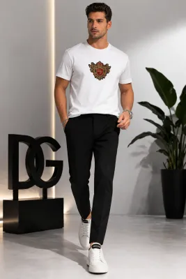 dolce gabbana baroque crest white designer t shirt men studio outfit