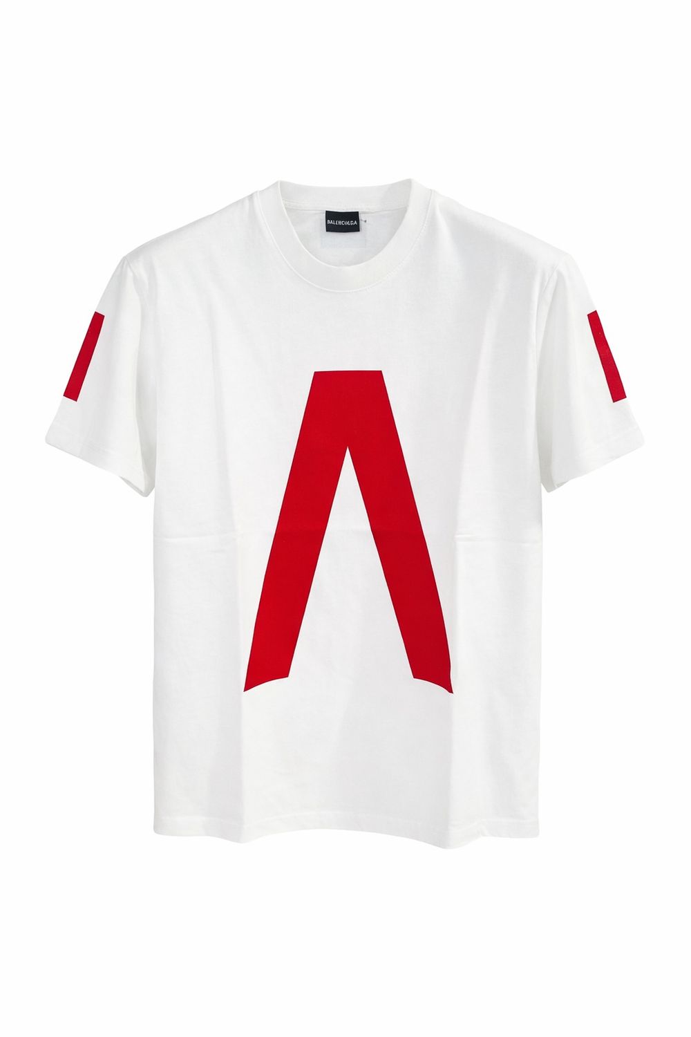 Balenciaga white archive print t-shirt for men front view with red graphic