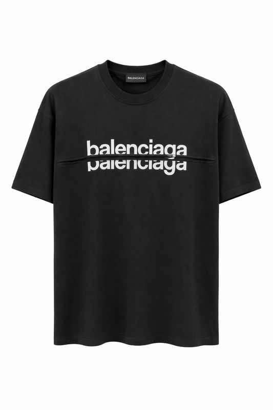 Balenciaga black logo cut design men’s luxury t-shirt front view authentic designer streetwear