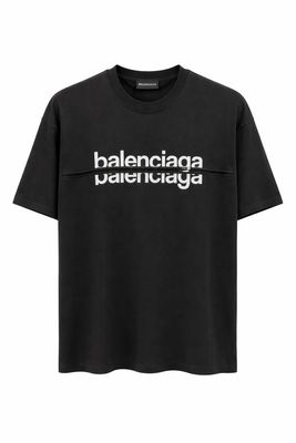 Balenciaga black logo cut design men’s luxury t-shirt front view authentic designer streetwear