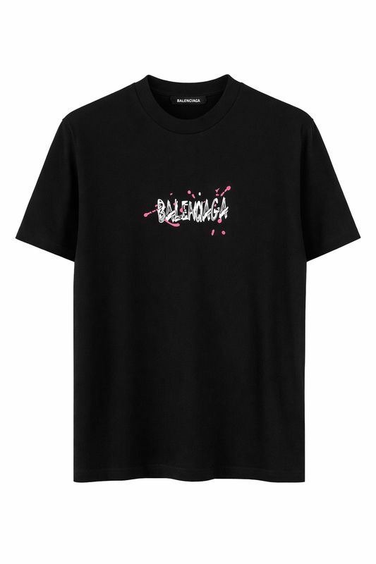 Balenciaga black men’s t-shirt with graffiti logo print front view on white background