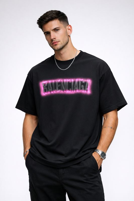 Balenciaga neon logo black men's t-shirt model studio 