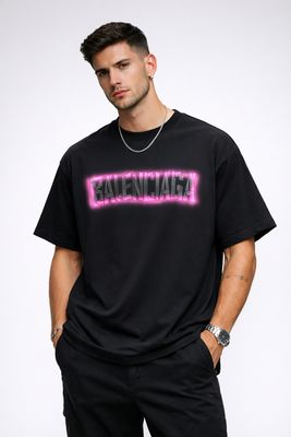 Balenciaga neon logo black men's t-shirt model studio 