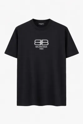 Balenciaga rhinestone black tee shirt men front catalog studio view