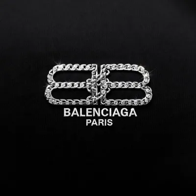 Balenciaga rhinestone black tee shirt men logo close up front view