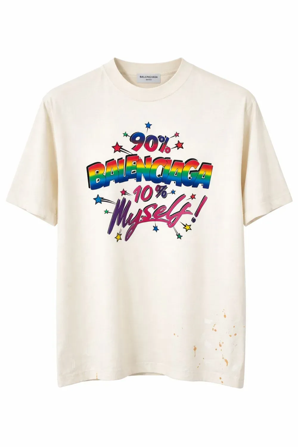 Balenciaga cream rainbow graphic t shirt mens colorful designer streetwear cotton tee