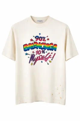 Balenciaga cream rainbow graphic t shirt mens colorful designer streetwear cotton tee