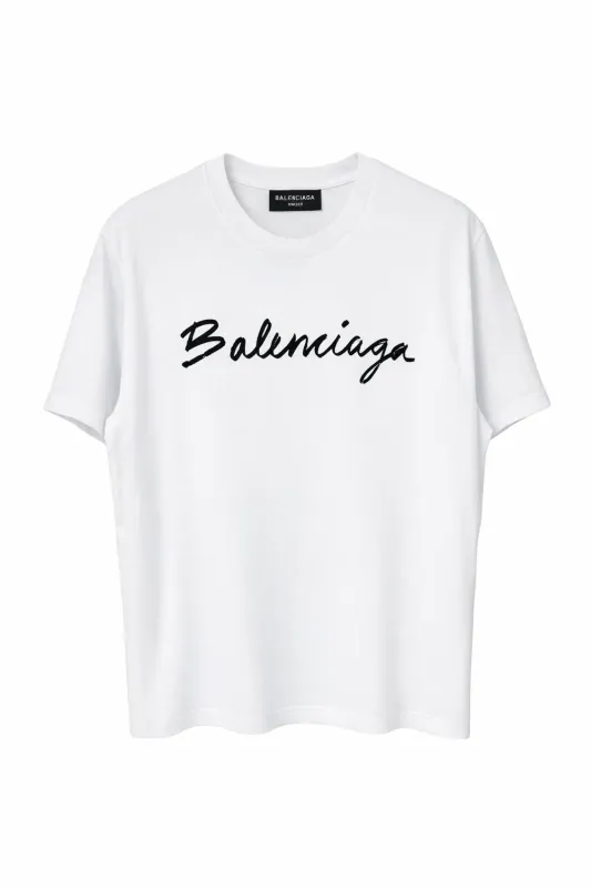 Balenciaga white logo t-shirt for men luxury designer oversized cotton t-shirt front view