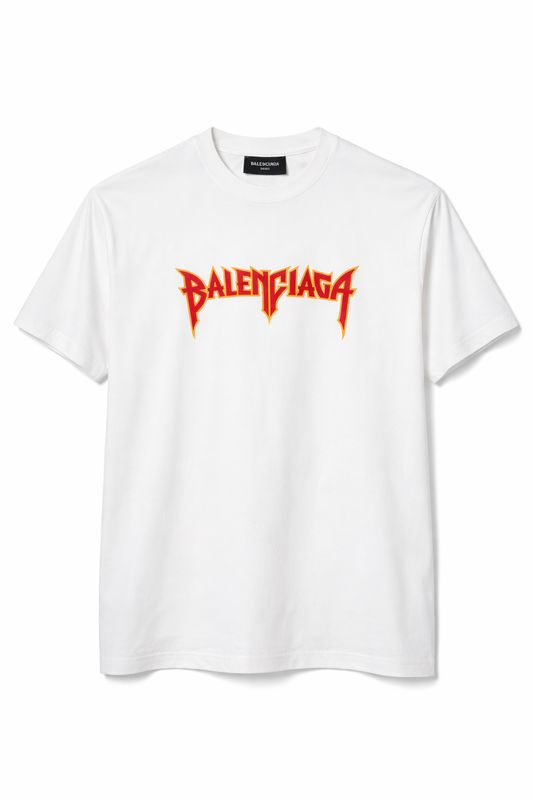 Balenciaga white logo t-shirt front view luxury designer men’s cotton t-shirt studio product image