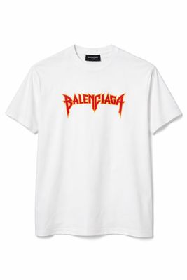 Balenciaga white logo t-shirt front view luxury designer men’s cotton t-shirt studio product image