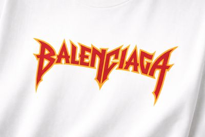 Balenciaga white logo close-up detail luxury designer men’s t-shirt premium cotton fabric studio image