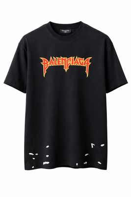 Balenciaga black flame logo t-shirt front view luxury designer men’s cotton streetwear studio product image