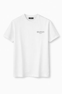 Balmain Logo Embossed White T shirt