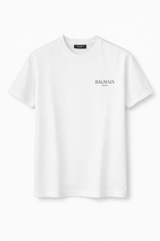 Balmain Logo Embossed White T shirt