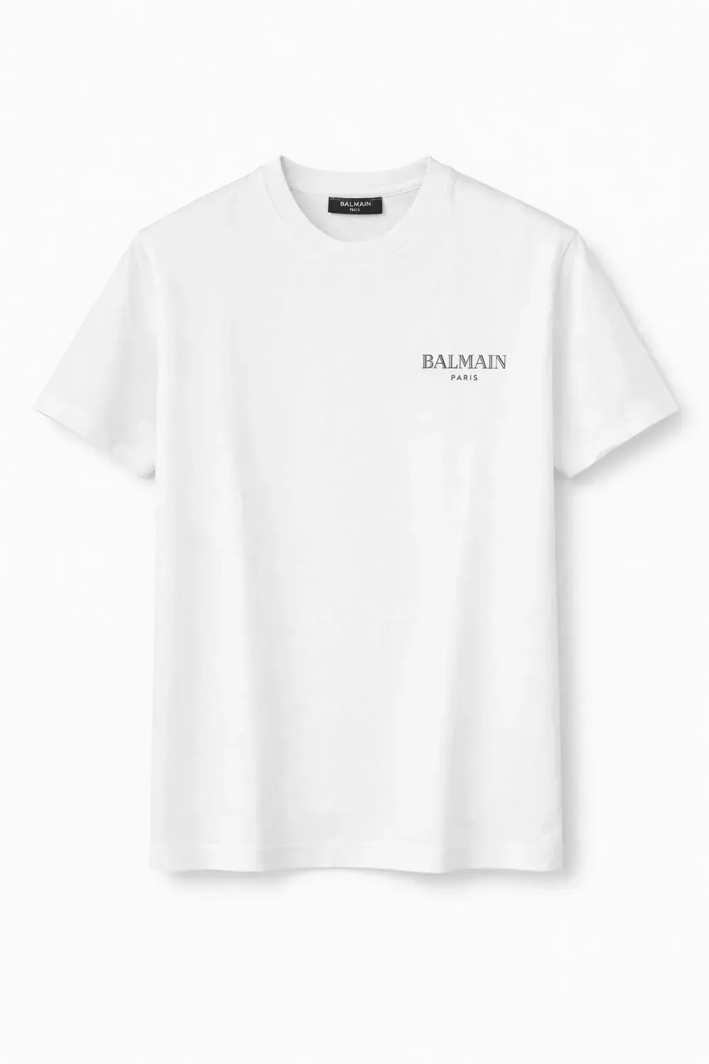 Balmain white t shirt with silver front logo detail for men luxury designer wear