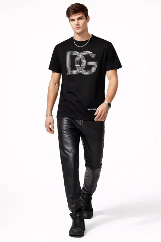 Dolce Gabbana DG logo black designer t shirts men luxury fashion model walking style