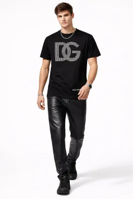 Dolce Gabbana DG logo black designer t shirts men luxury fashion model walking style