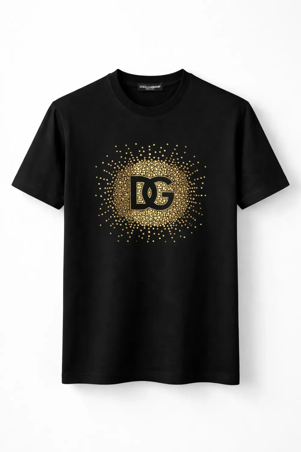 Dolce Gabbana black designer t shirt with gold crystal DG logo luxury mens tee