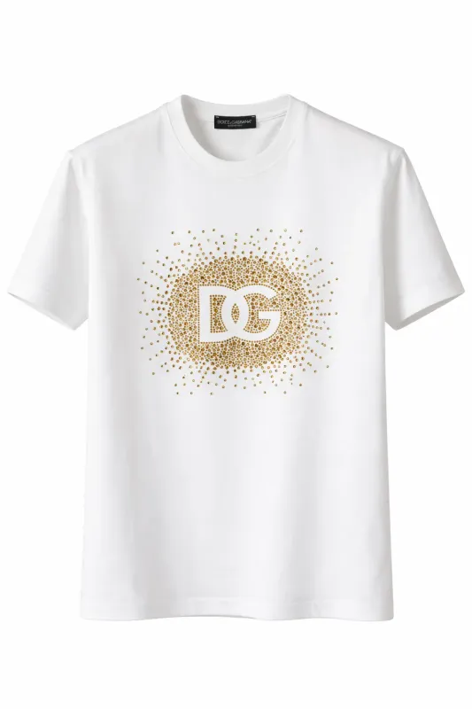 Luxury mens designer t shirts white designer shirts for men with gold DG logo detail