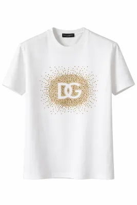 Luxury mens designer t shirts white designer shirts for men with gold DG logo detail