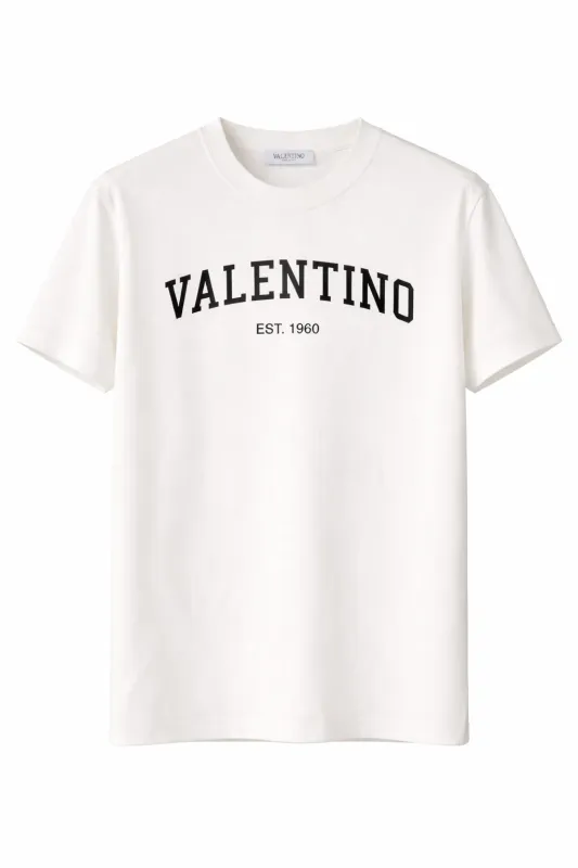 Valentino white mens t shirt front catalog main image with black logo print
