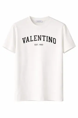 Valentino white mens t shirt front catalog main image with black logo print