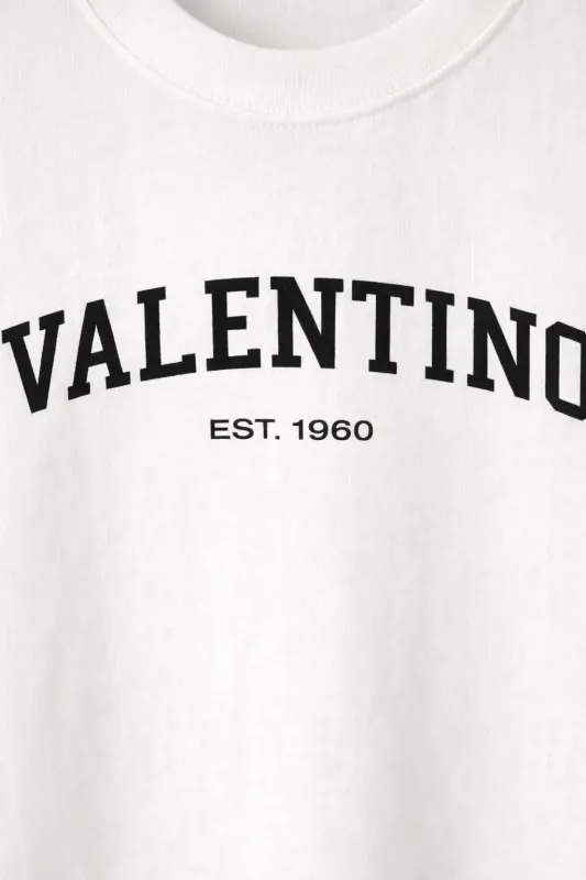 Valentino white mens t shirt fabric texture and black logo macro detail
